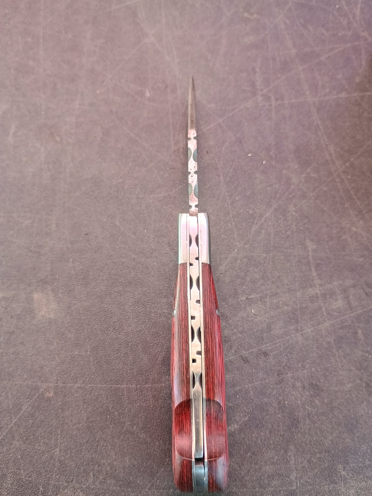 Custom Handmade Folding Backlock Knife Red Hardwood Handle
