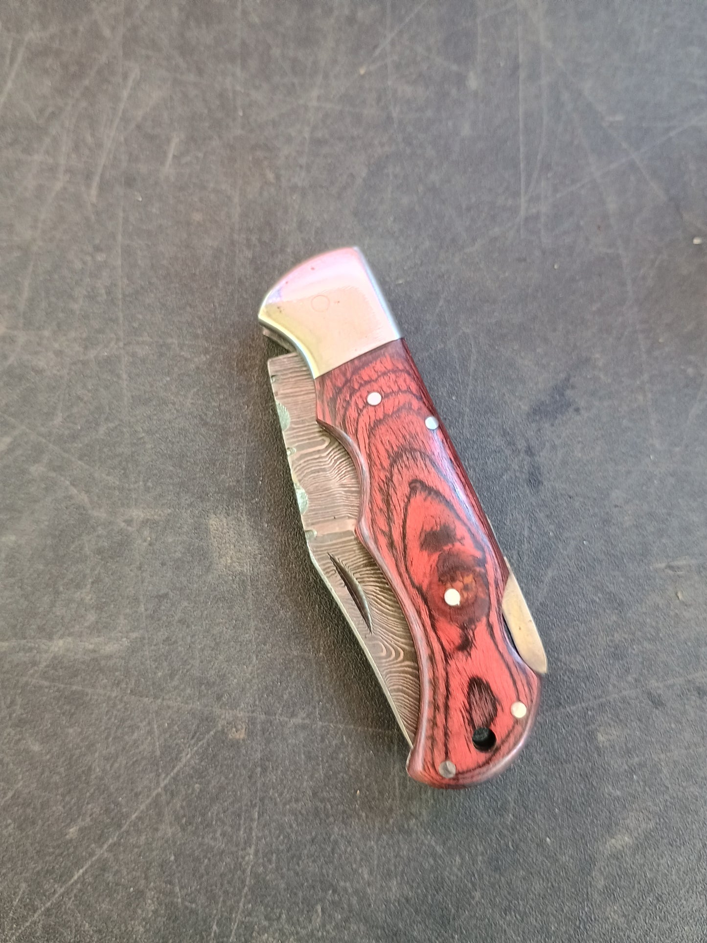 Custom Handmade Folding Backlock Knife Red Hardwood Handle