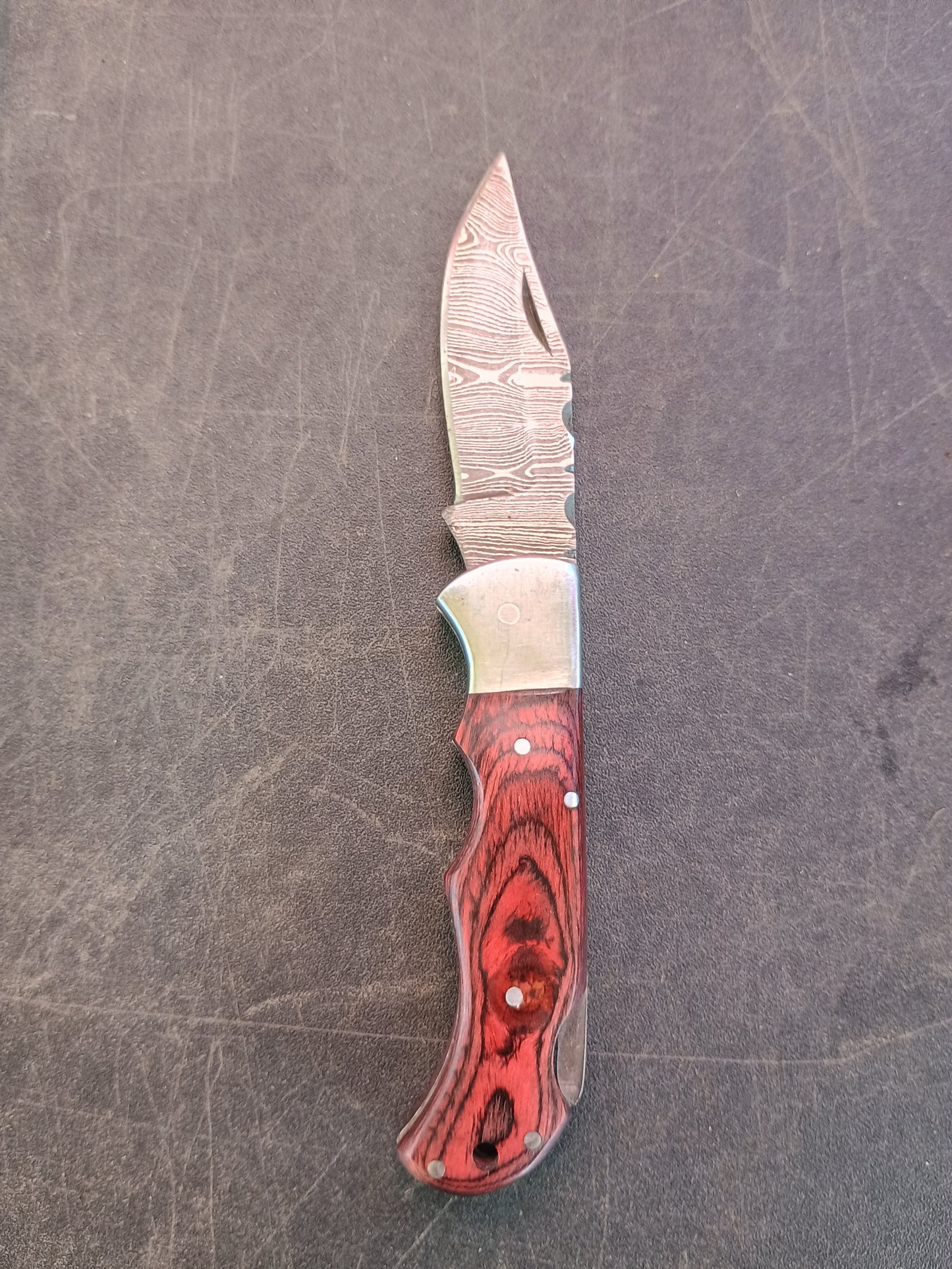 Custom Handmade Folding Backlock Knife Red Hardwood Handle
