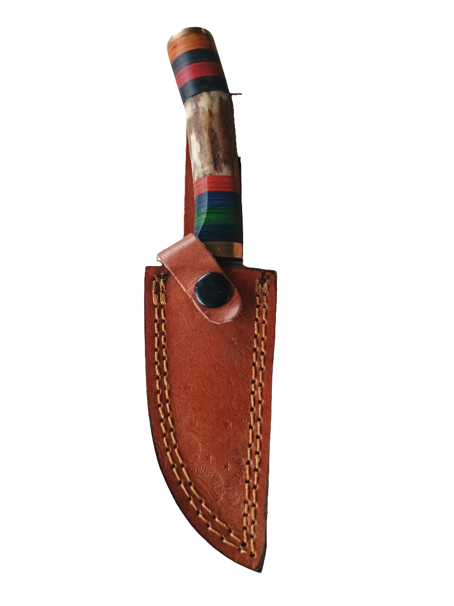 Custom Handmade Stag Handle  Damascus steel Hunting Knife With Sheath 8" Overall