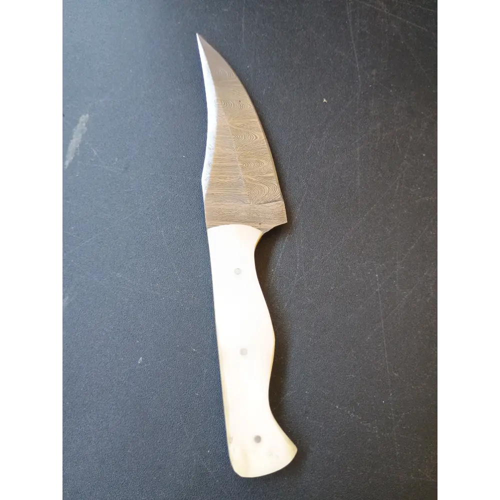 Custom Handmade Damascus steel Hunting Knife With Sheath Bone Handle With Wolf Lazered In Handle Hammer Forged