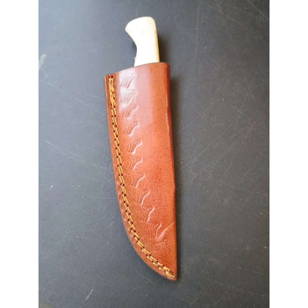 Custom Handmade Damascus steel Hunting Knife With Sheath Bone Handle With Wolf Lazered In Handle Hammer Forged