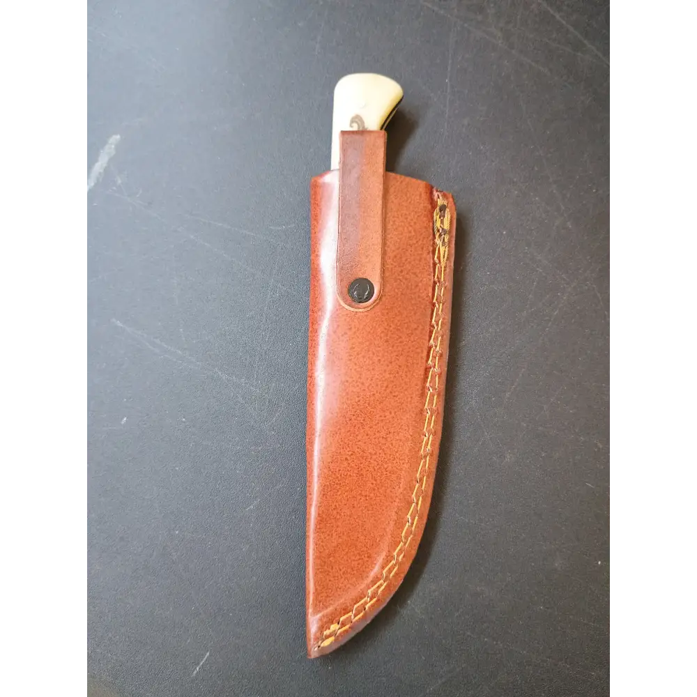 Custom Handmade Damascus steel Hunting Knife With Sheath Bone Handle With Wolf Lazered In Handle Hammer Forged