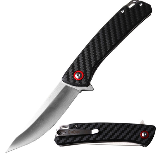 8.4" Ball Bearing 8CR13  Steel Blade Carbon Fiber Handle Pocket Knife