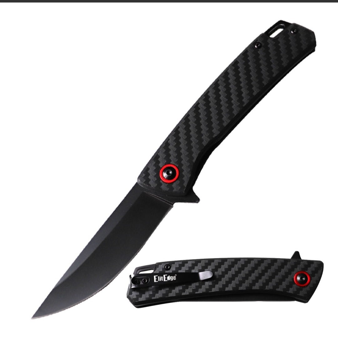8.4" Ball Bearing 8CR13 Black Steel Blade Carbon Fiber Handle Pocket Knife