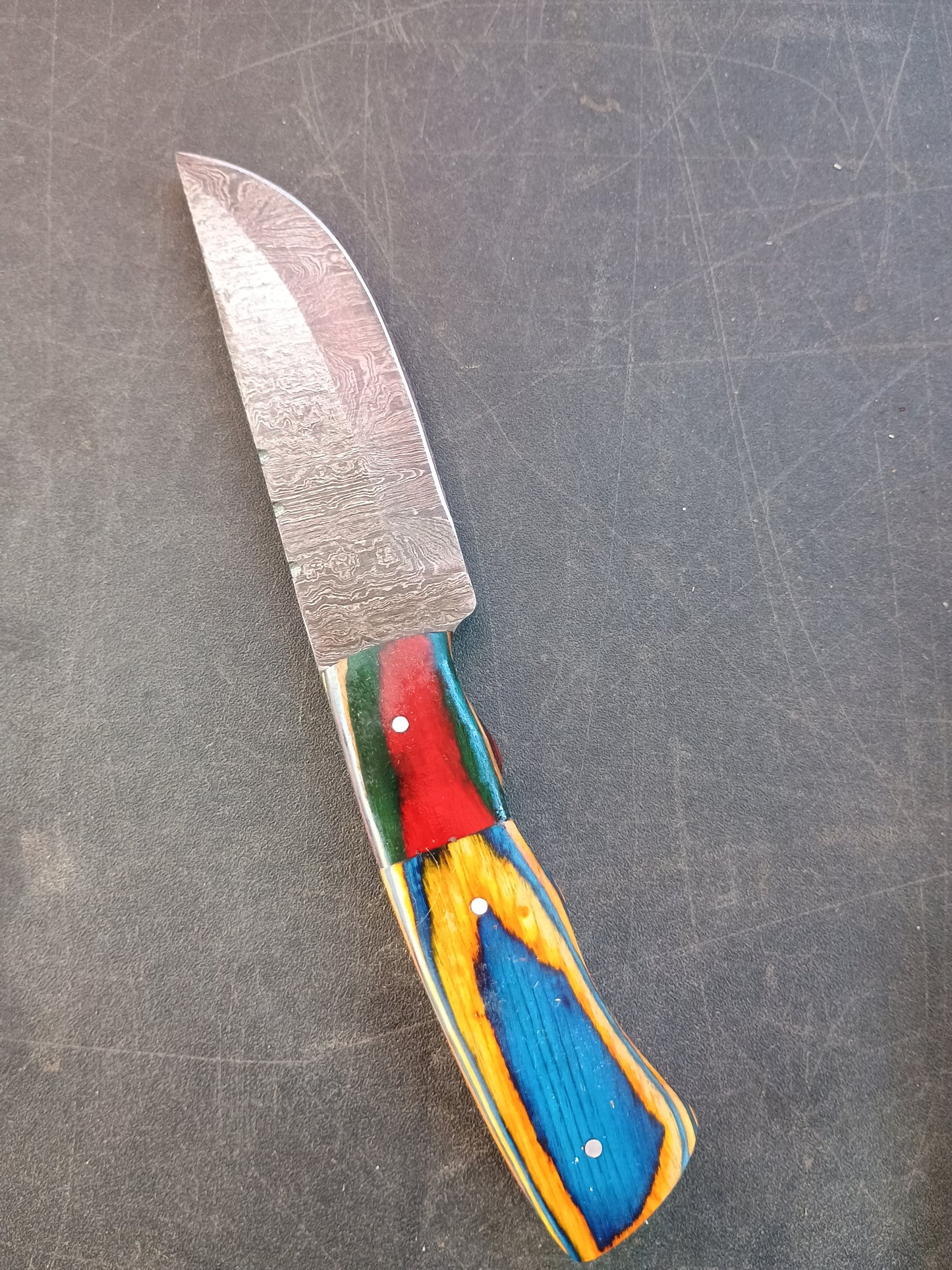 Custom Handmade Damascus Steel Hunting Knife With Sheath, Wood Handle 8" Overall