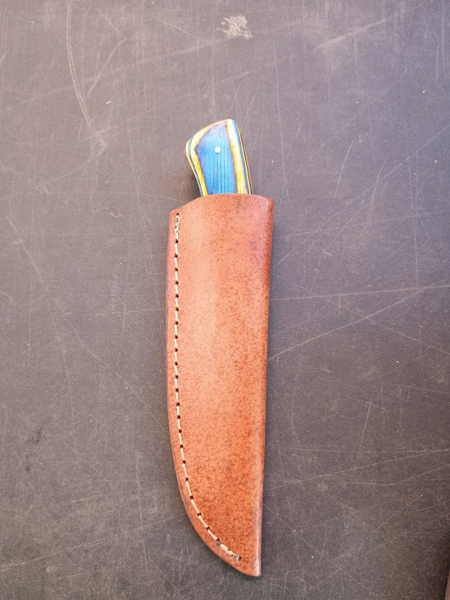 Custom Handmade Damascus Steel Hunting Knife With Sheath, Wood Handle 8" Overall
