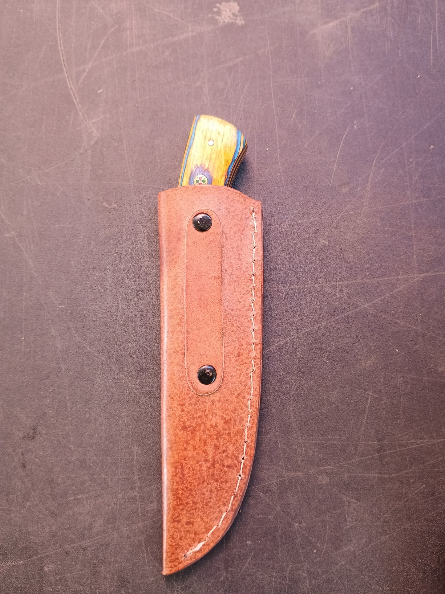 Custom Handmade Damascus Steel Hunting Knife With Sheath, Wood Handle 8" Overall