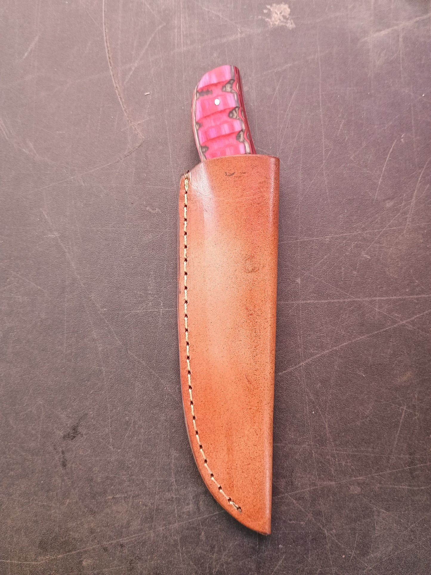 Custom Handmade Damascus Steel Hunting Knife With Sheath, Wood Handle 8" Overall