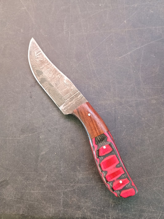 Custom Handmade Damascus Steel Hunting Knife With Sheath, Wood Handle 8" Overall