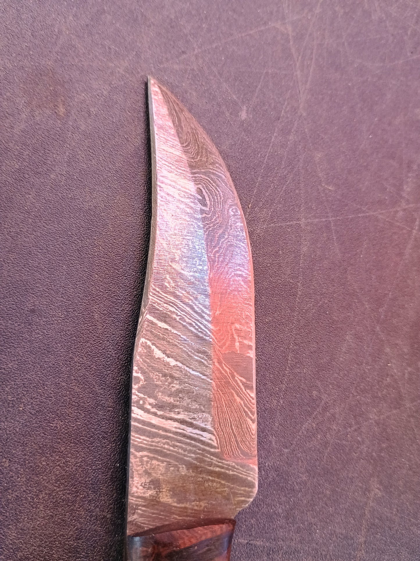 Custom Handmade Damascus Steel Hunting Knife With Sheath, Wood Handle 8" Overall