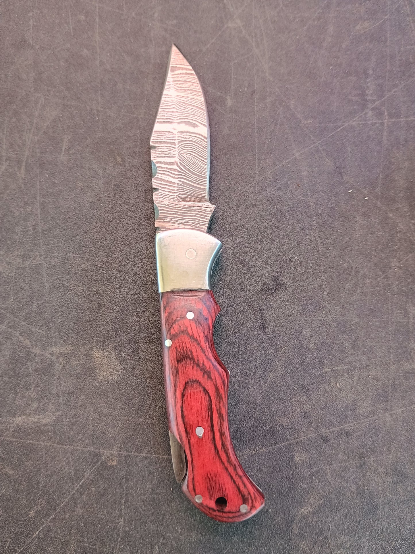 Custom Handmade Folding Backlock Knife Red Hardwood  Handle