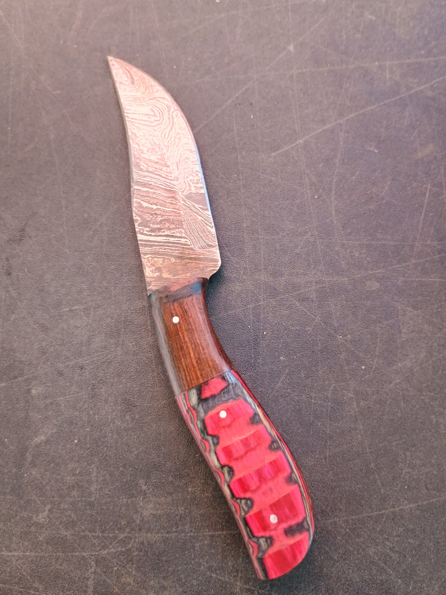 Custom Handmade Damascus Steel Hunting Knife With Sheath, Wood Handle 8" Overall