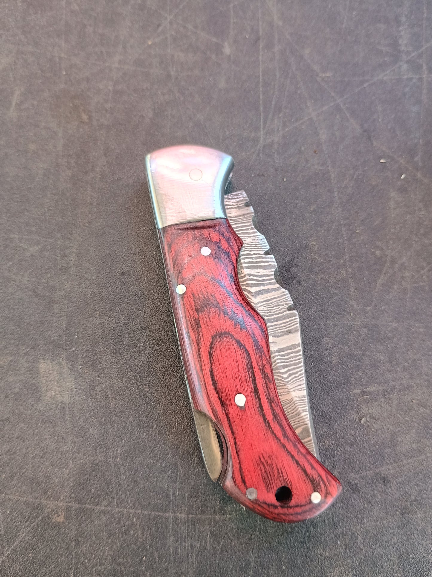 Custom Handmade Folding Backlock Knife Red Hardwood  Handle